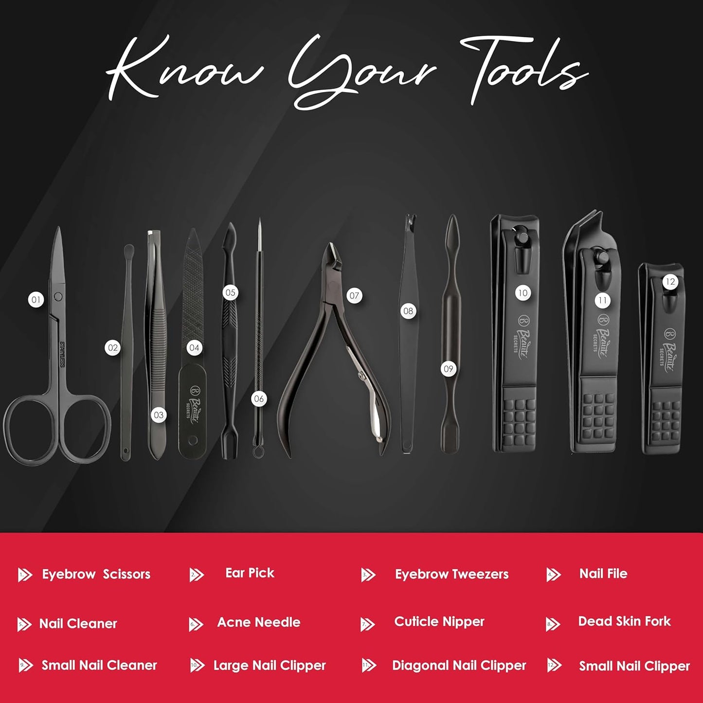 Essentials Manicure Set Nail Clippers, Stainless Steel Nail Scissors Grooming Kit