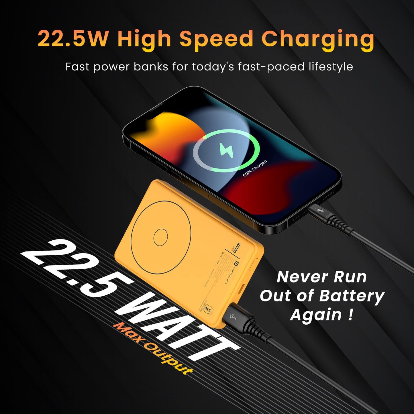 Portronics Luxcell Wireless Mini 10k 10000mAh 15W Magnetic Wireless Fast Charging Nano Power Bank